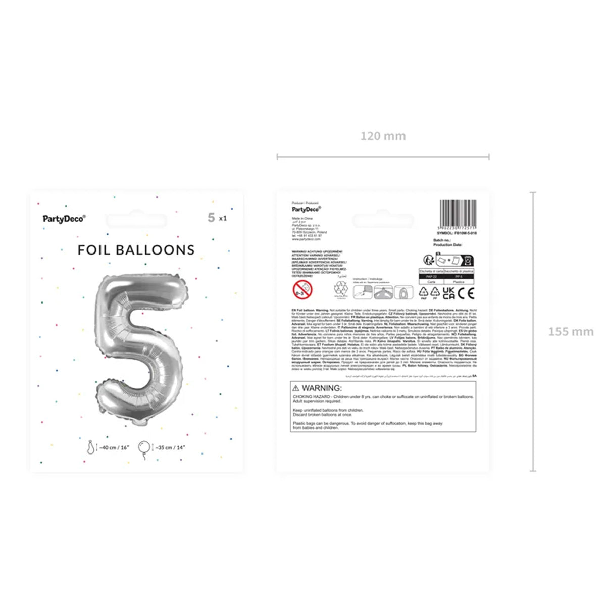 1 Ballon XS - Getal 5 - Zilver