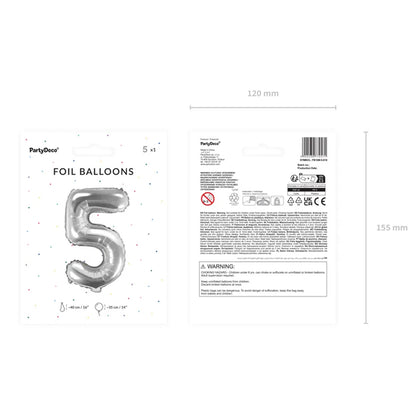 1 Ballon XS - Getal 5 - Zilver