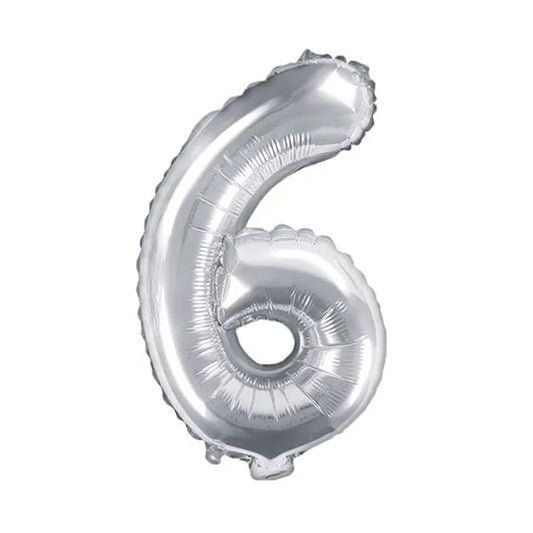 1 Ballon XS - Getal 6 - Zilver