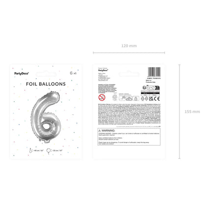 1 Ballon XS - Getal 6 - Zilver