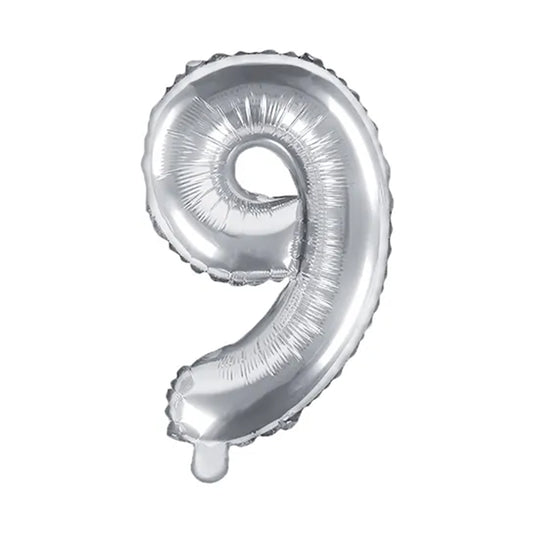 1 Ballon XS - Getal 9 - Zilver