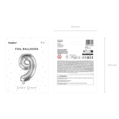 1 Ballon XS - Getal 9 - Zilver