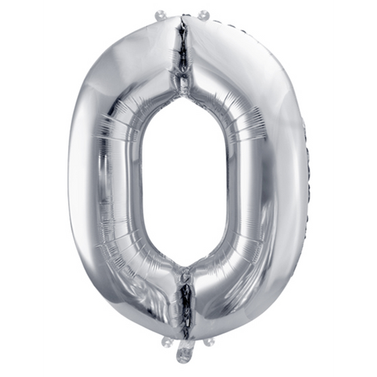 1 Ballon XXL - Cijfer 0 - Zilver