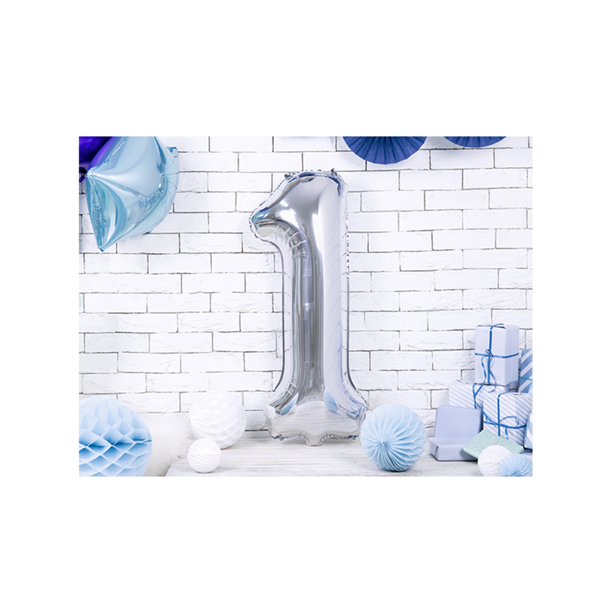 1 Ballon XXL - Cijfer 1 - Zilver