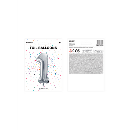 1 Ballon XXL - Cijfer 1 - Zilver
