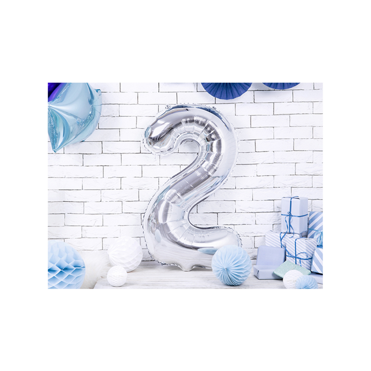 1 Ballon XXL - Cijfer 2 - Zilver