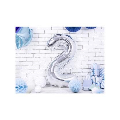 1 Ballon XXL - Cijfer 2 - Zilver