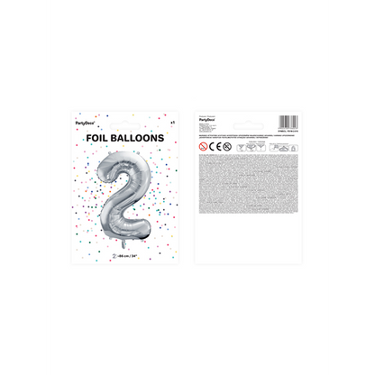 1 Ballon XXL - Cijfer 2 - Zilver