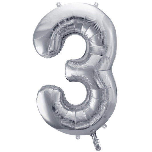 1 Ballon XXL - Cijfer 3 - Zilver
