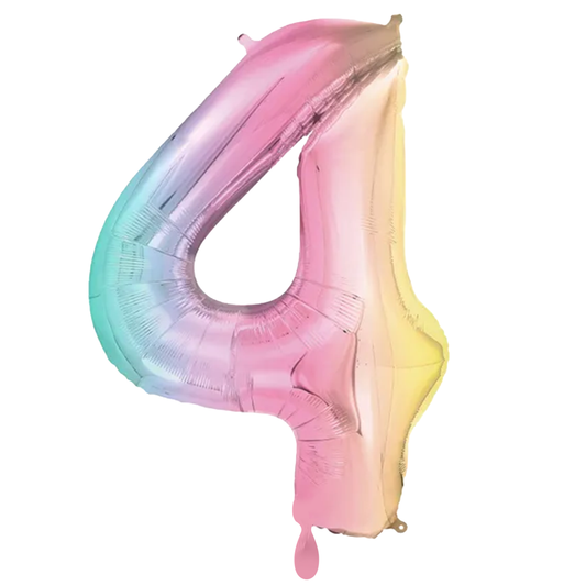 1 Ballon XXL - Cijfer 4 - Pastel regenboog