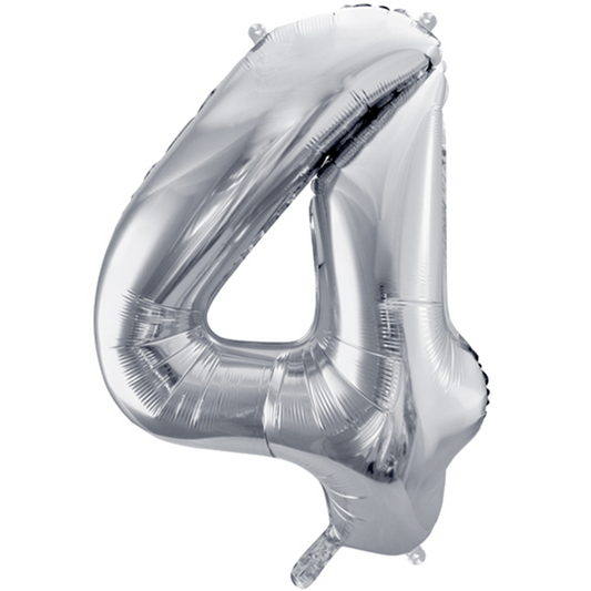 1 ballon XXL - cijfer 4 - zilver