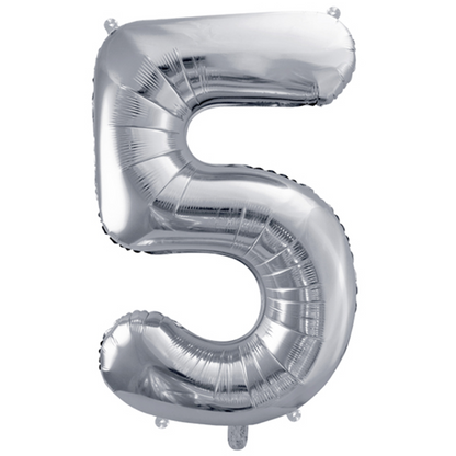 1 Ballon XXL - Cijfer 5 - Zilver