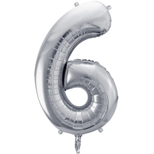 1 Ballon XXL - Cijfer 6 - Zilver