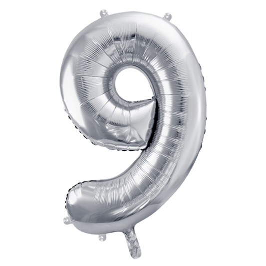 1 Ballon XXL - Cijfer 9 - Zilver