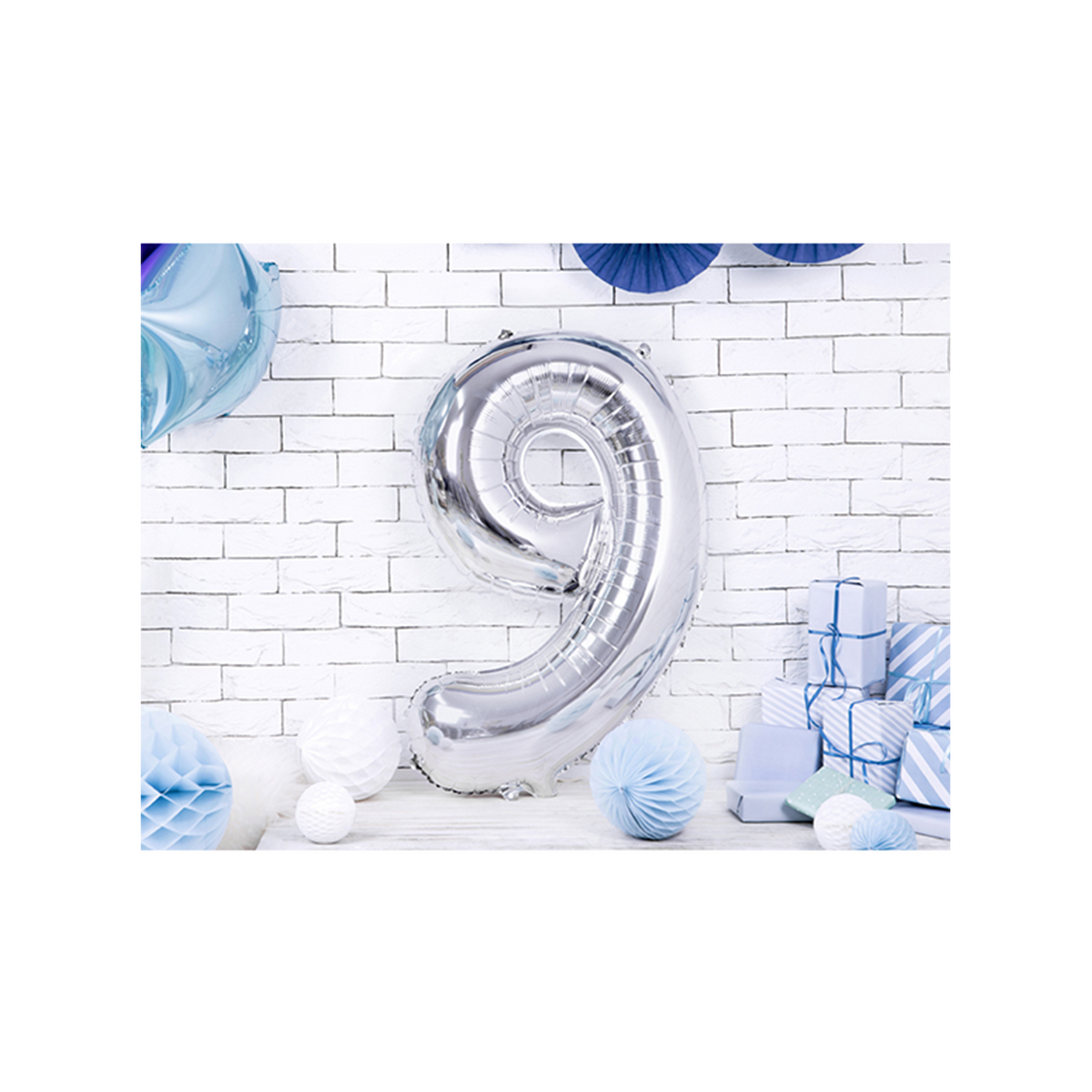 1 Ballon XXL - Cijfer 9 - Zilver