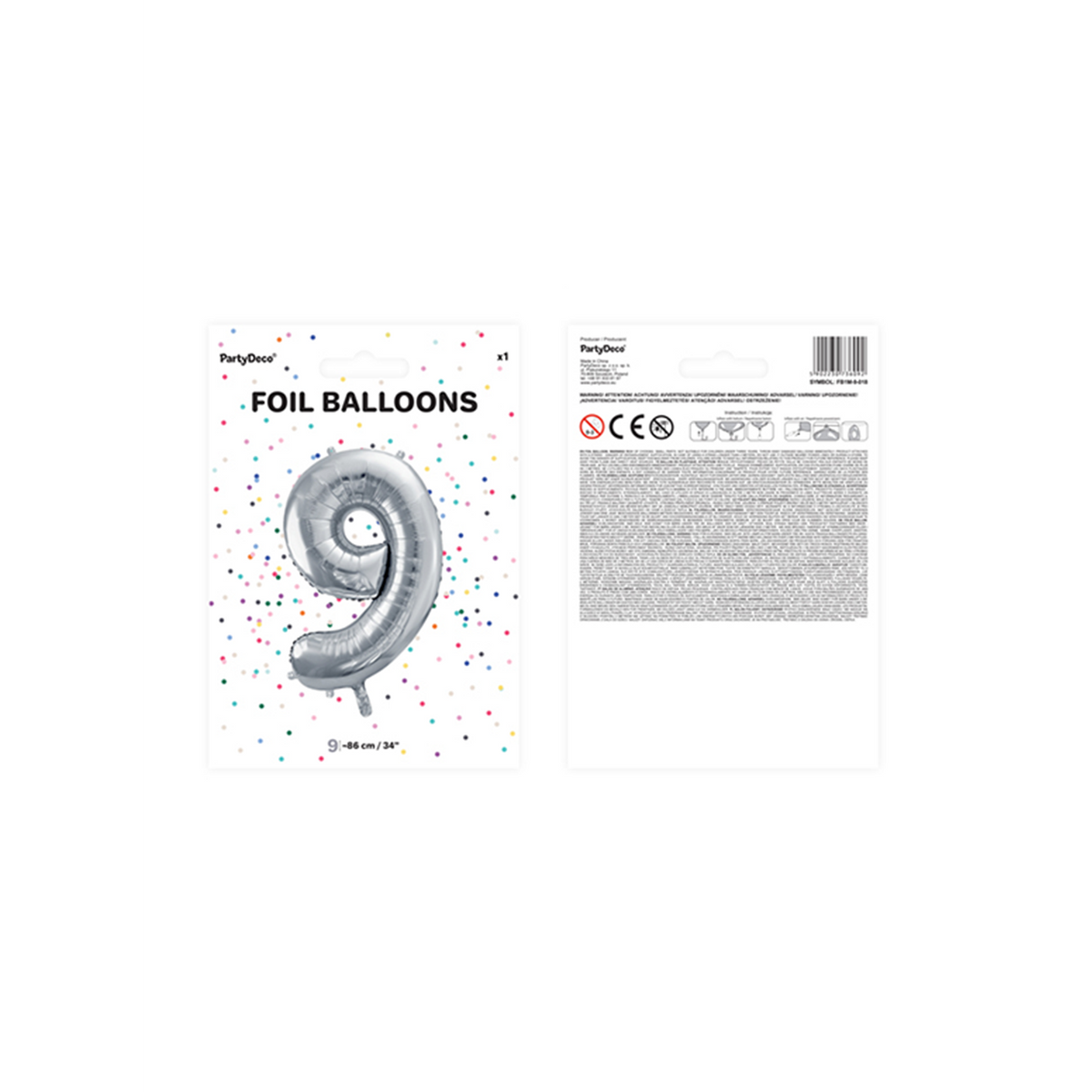 1 Ballon XXL - Cijfer 9 - Zilver
