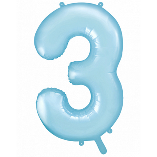 1 Ballon XXL - Cijfer 3 - Lichtblauw