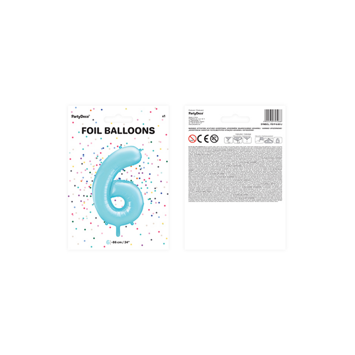 1 Ballon XXL - Cijfer 6 - Lichtblauw