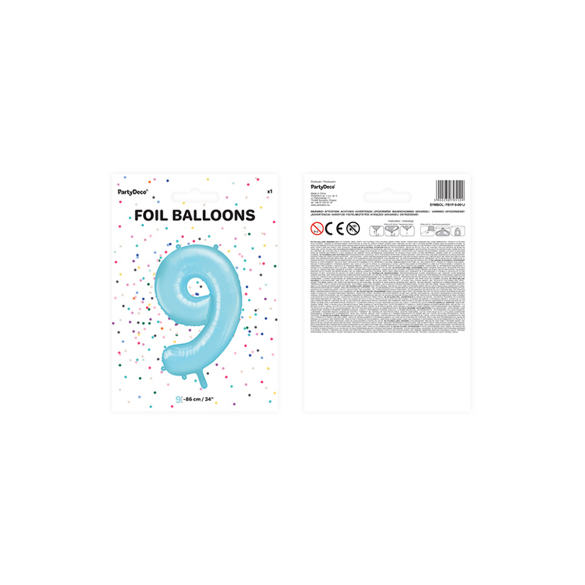 1 Ballon XXL - Cijfer 9 - Lichtblauw