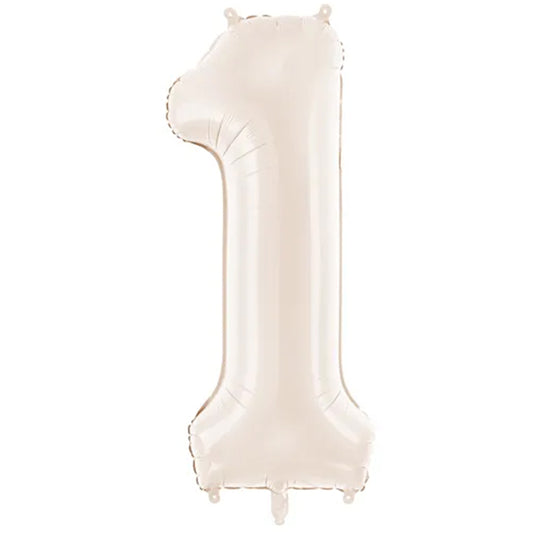 1 Ballon XXL - Cijfer 1 - Licht warmgrijs