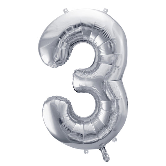 1 Ballon XL - Cijfer 3 - Zilver