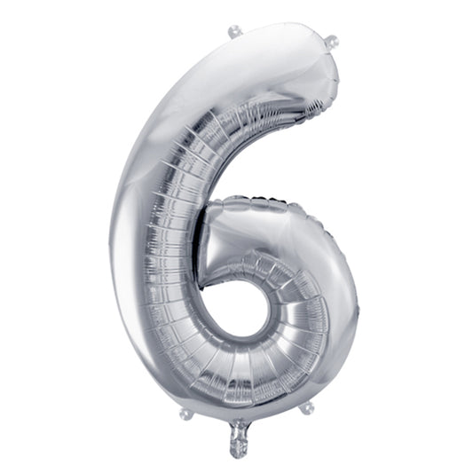 1 Ballon XL - Cijfer 6 - Zilver