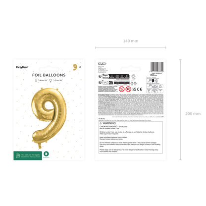 1 Ballon XL - Zahl 9 - Gold