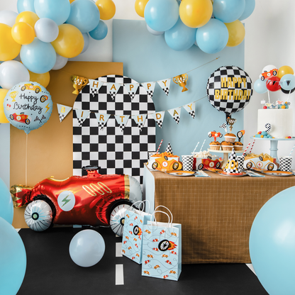 1 Ballon - Happy Birthday - Lichtblauw Racemotieven