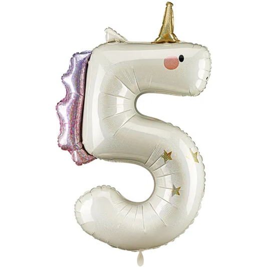 1 Ballon XXL - Cijfer 5 - Eenhoorn