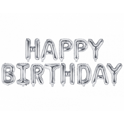 1 ballon - Tekst - Happy Birthday - Zilver