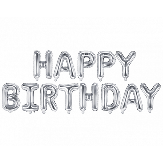 1 ballon - Tekst - Happy Birthday - Zilver