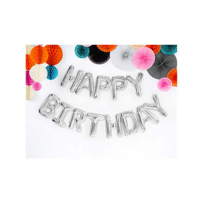 1 ballon - Tekst - Happy Birthday - Zilver
