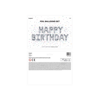 1 ballon - Tekst - Happy Birthday - Zilver