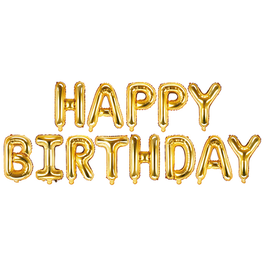 1 ballon - opschrift - Happy Birthday - goud