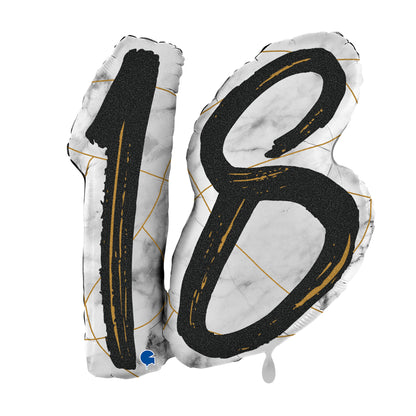 1 Ballon XL - Marble Mate Numbers 18 Zwart