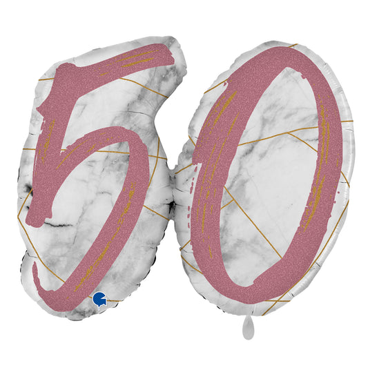 1 Ballon XL - Marble Mate Cijfers 50 Rose Gold