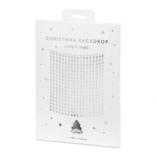1 Glitterslinger - 2,5m - Silver Christmas Trees
