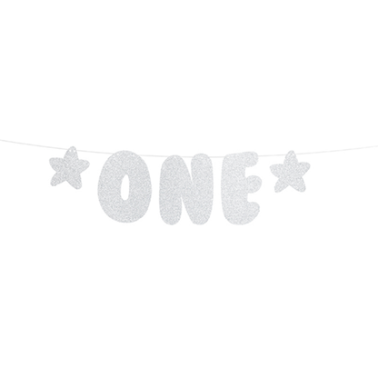 1 banner sling - First Birthday - glitter zilver