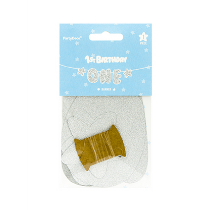 1 banner sling - First Birthday - glitter zilver