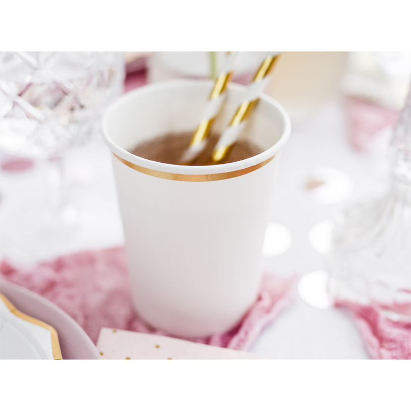 6 kartonnen bekers Trend - 260ml - Wit & Goud