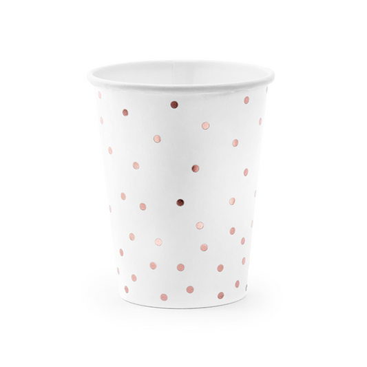 6 Papieren Bekers Trend - 260ml - Dots Wit