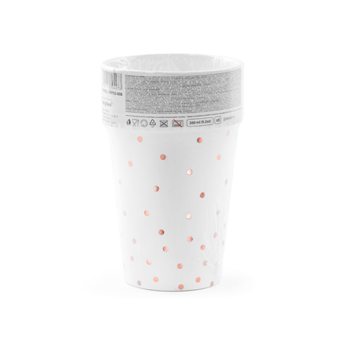 6 Papieren Bekers Trend - 260ml - Dots Wit