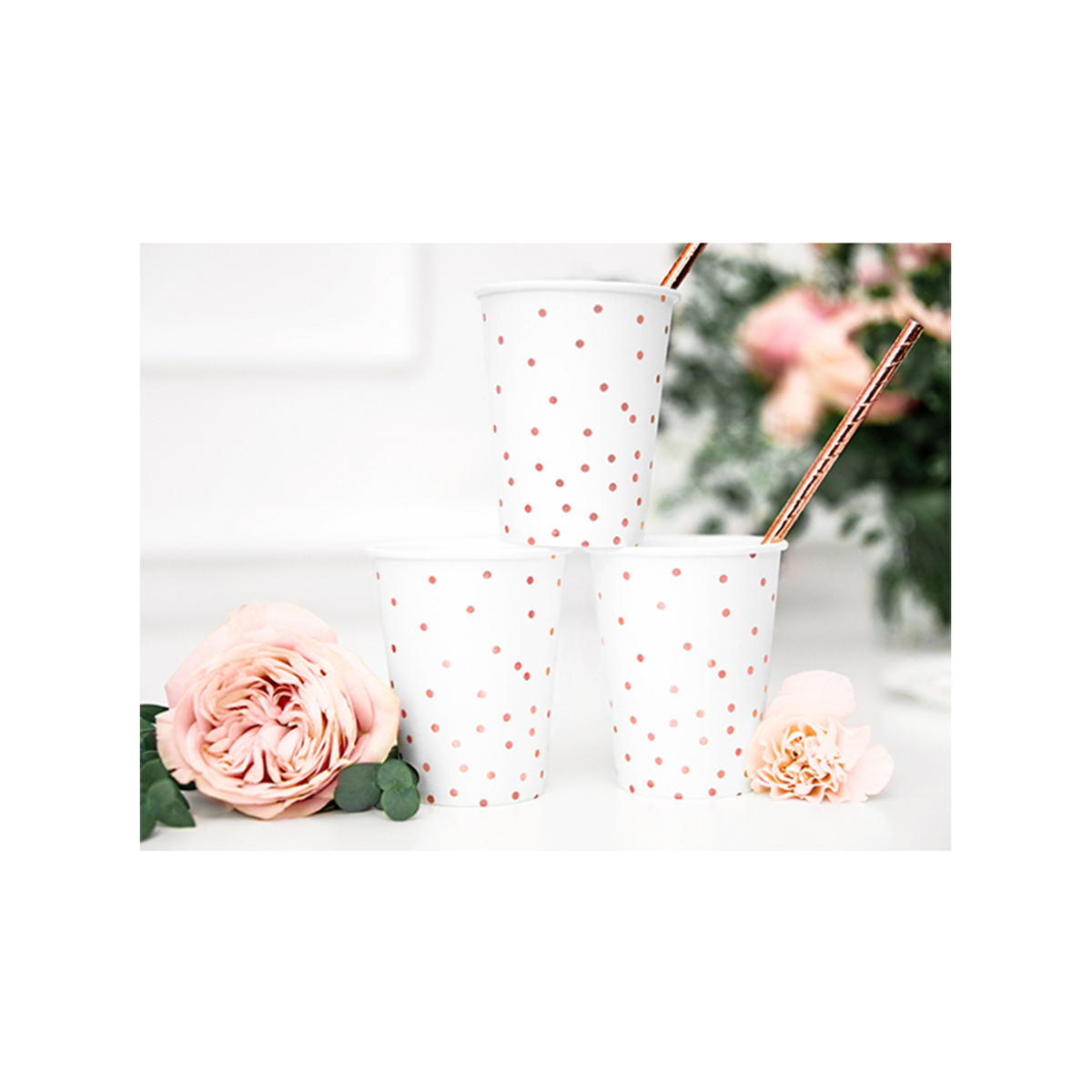 6 Papieren Bekers Trend - 260ml - Dots Wit