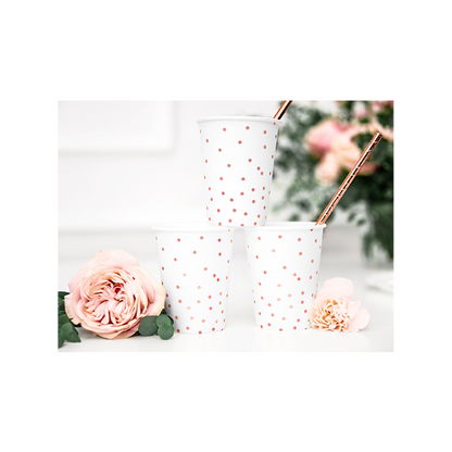 6 Papieren Bekers Trend - 260ml - Dots Wit
