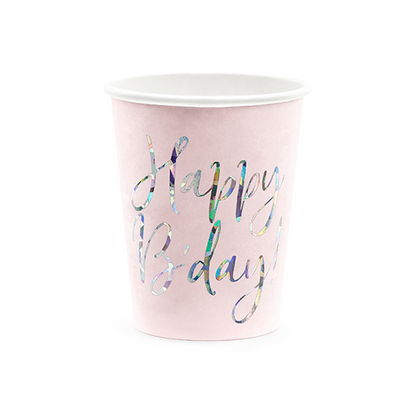 6 kartonnen bekers Trend - 220ml - Happy Birthday Shine