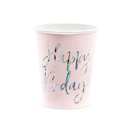 6 kartonnen bekers Trend - 220ml - Happy Birthday Shine