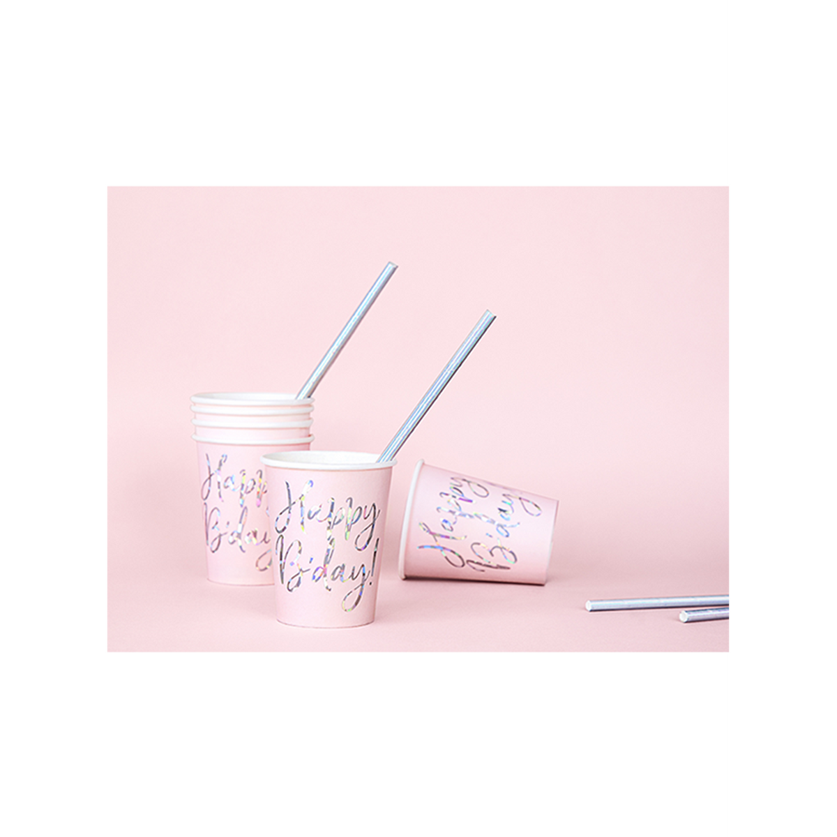 6 kartonnen bekers Trend - 220ml - Happy Birthday Shine