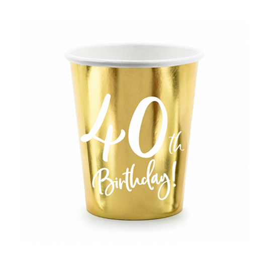 6 papieren bekers Trend - 220ml - 40th Birthday