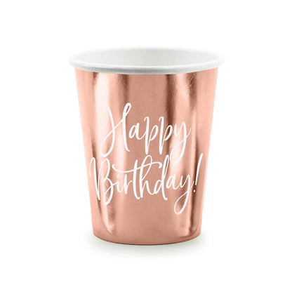 6 kartonnen bekers Trend - 260ml - Happy Birthday RoseGold