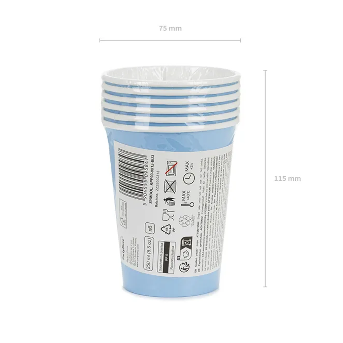 6 papieren bekers - Lichtblauw - 250ml